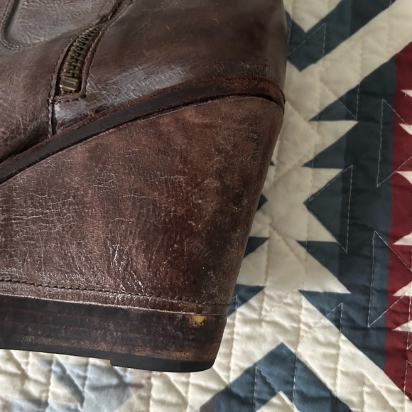 FRYE Women's Paige Wedge Boot, Slate Burnished Antiqued Leather- 9 - Picture 7 of 7